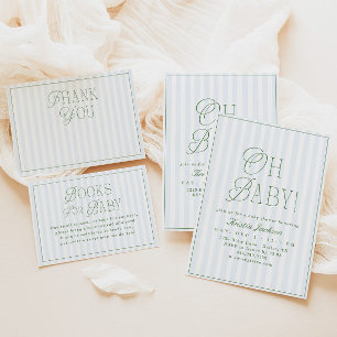 Preppy Boy Blue & Green Stripe Baby Shower Thank You Card