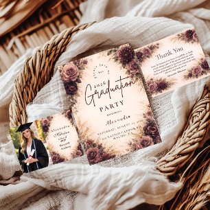 Moody Burgundy Floral Graduation Party RSVP Card