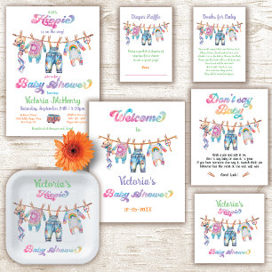 Little Hippie Tye Dye Clothesline Baby Shower Paper Plate