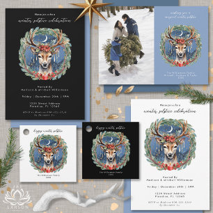 Winter Solstice Holiday Deer Wreath Christmas Card