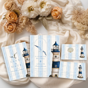 Watercolor Nautical Lighthouse Wedding Thank You Card