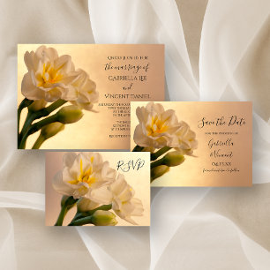 White Double Daffodils Wedding RSVP Response Card