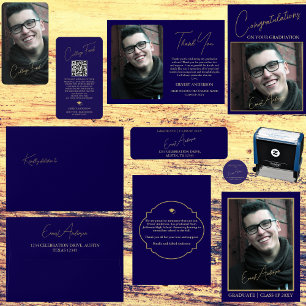 Elegant Blue Photo College Fund Graduation QR Code Enclosure Card