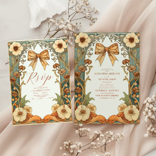 Coquette Bow Vintage Floral Art Nouveau Wedding  Save The Date