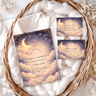 Celestial Moon Stars Neutral Baby Shower Invitation
