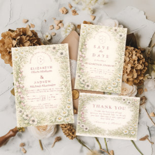 Vintage Wildflower Botanical Garden Wedding Invitation