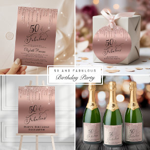 50 Fabulous Glitter Rose Gold Birthday Party Invitation Postcard