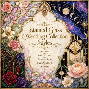 Gothic Rose Wedding Cathedral stained glass Invitation