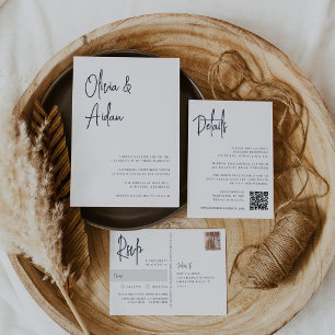 Navy   Modern Handwritten Script Wedding Invitation