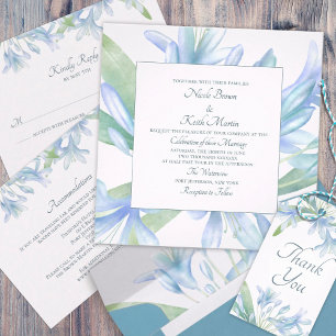 Blue Lilies Watercolor Wedding Square Invitation