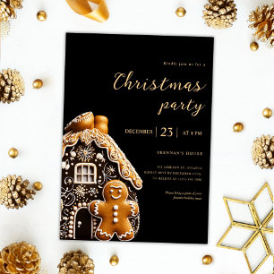 Christmas Party Red Gold Gingerbread Holiday Invitation