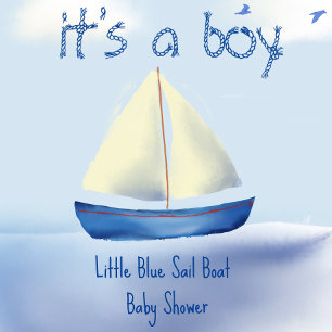 Personalized Blue Sail Boat Baby Shower Classic Round Sticker