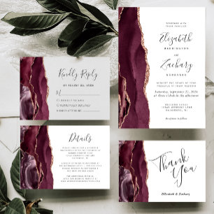 Burgundy Agate Rose Gold Wedding Thank You Card