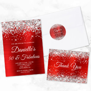 Silver Glitter Red Luxurious 30th Birthday Invitation