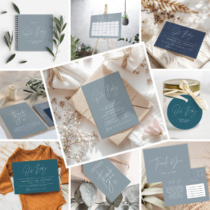 Baby shower script modern dusty blue boho photo invitation