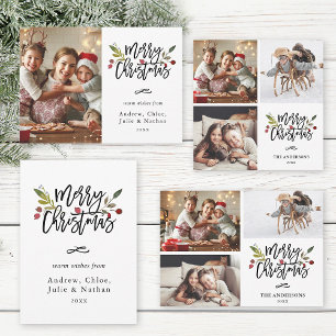 Red Berries Merry Christmas Square Photo Holiday Card