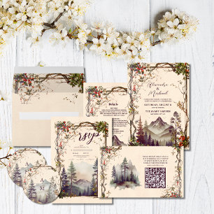 Vintage Mountain Forest Evergreen Tree Wedding Classic Round Sticker