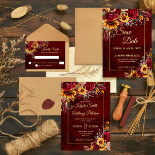 Fall wedding burgundy roses sunflowers menu