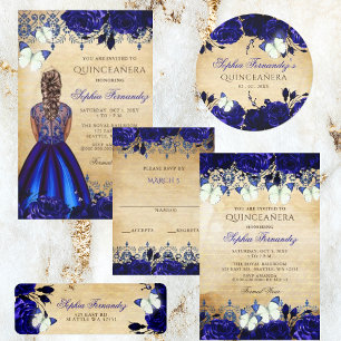 Rustic Vintage Royal Blue Floral Butterfly 