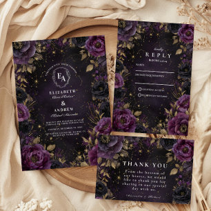 Midnight Galaxy Gothic Purple Wedding Thank You Card