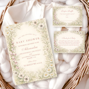 Vintage Wildflower Botanical Frame Baby Shower Napkin