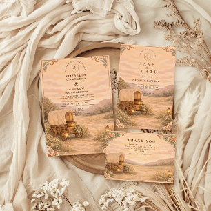 Vintage Covered Wagon Meadow Wedding Invitation