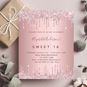 Fall sweet 16 party rose gold glitter invitation postcard