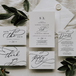 Romantic Calligraphy   Flourish Monogram Wedding Invitation