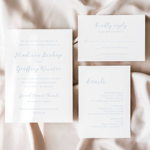 Bold Script Powder Blue Elegant Wedding Invitation