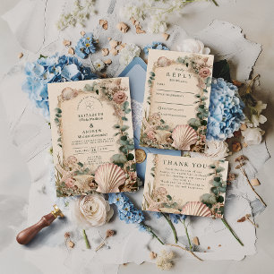 Vintage Coastal Shell Romance Wedding Invitation