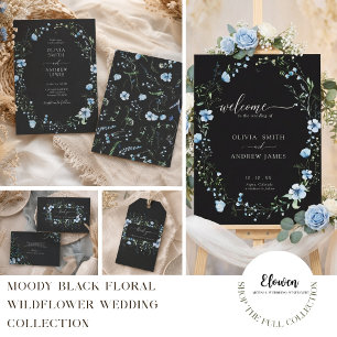 Black Boho Floral Wedding  Invitation