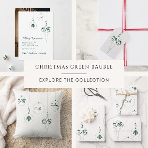 Winter Green Christmas Monogram Bauble Ornaments Wrapping Paper Sheet