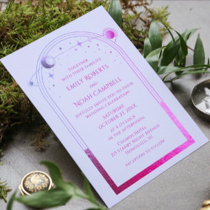 Celestial Lavender Pink Sun Moon Stars Wedding RSVP Card