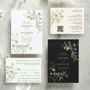 Delicate Wildflower Modern Boho Floral Wedding Invitation