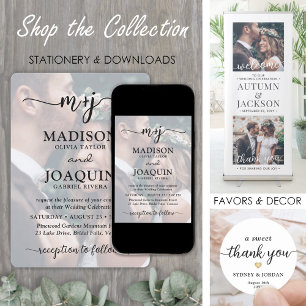 Simple Stylish Script Initials 2 Photo Wedding Invitation