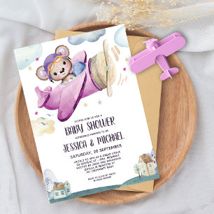 Girl Teddy Bear Aeroplane Thank You Card
