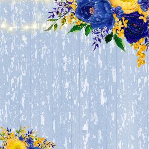 Indigo Yellow Peony Wood Lights Wedding Invitation