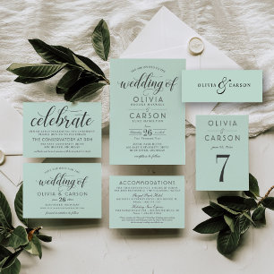 Modern Mint and Black Script Wedding Save The Date