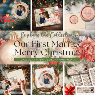 Classy Circle Our First Married Christmas Photo Holiday Card