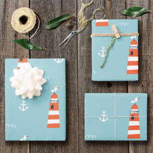 Baby Boy Lighthouse and Anchor Pattern on Blue Invitation