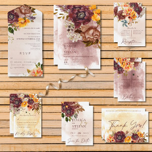 Marsala Clay & Yellow Bouquet Wedding Save The Date