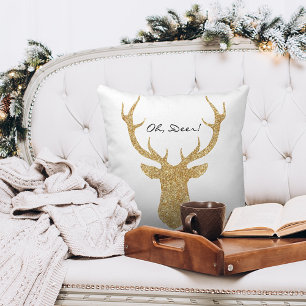 Oh Deer Christmas is Here Faux Gold Glitter Deer Holiday Postcard