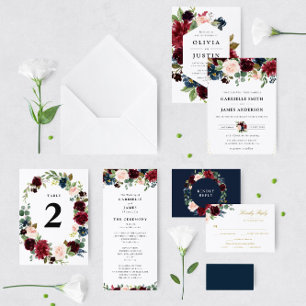 gold script burgundy navy 25th wedding anniversary invitation