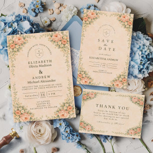 Elegant Blush Rose Arch Wedding Invitation