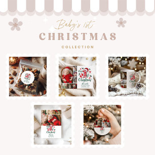 8 Photo Candy Cane Baby 1st Christmas Holiday Card