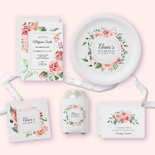 Elegant Pink Rose Floral 50th Birthday Napkin