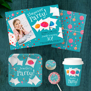 Sleepover Slumber Party Colourful Cat And Pillows Paper Plate