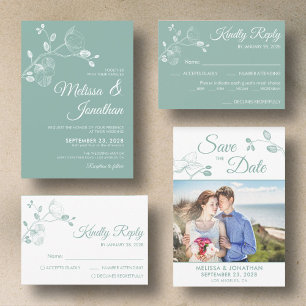 Elegant modern floral white green orchids wedding invitation