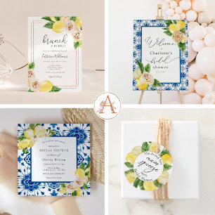 Lemon and Greenery Brunch and Bubbly Bridal Shower Invitation