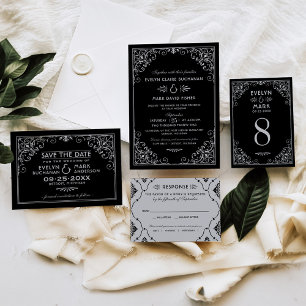  Vintage Black and Silver Art Deco Wedding Invitation